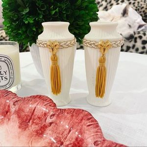 Pair of Vases With Gold Bows & Tassels